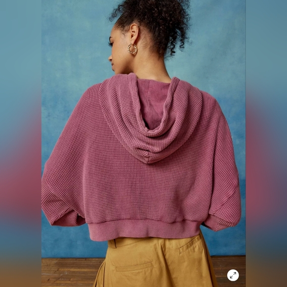 BDG Leah Pink Waffle Knit Zip Up Hoodie Sweatshirt Size XS - Picture 2 of 8